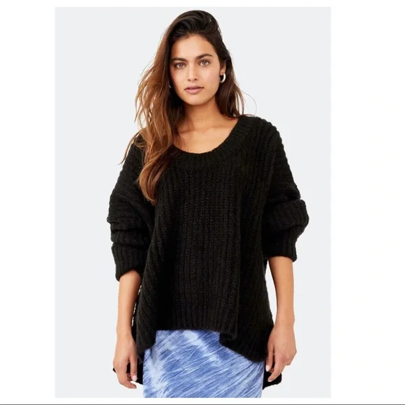 FREE PEOPLE BOHO SWEATER OVERSIZED TUNIC COZY BLACK WINTER PULLOVER A2C - Picture 8 of 13